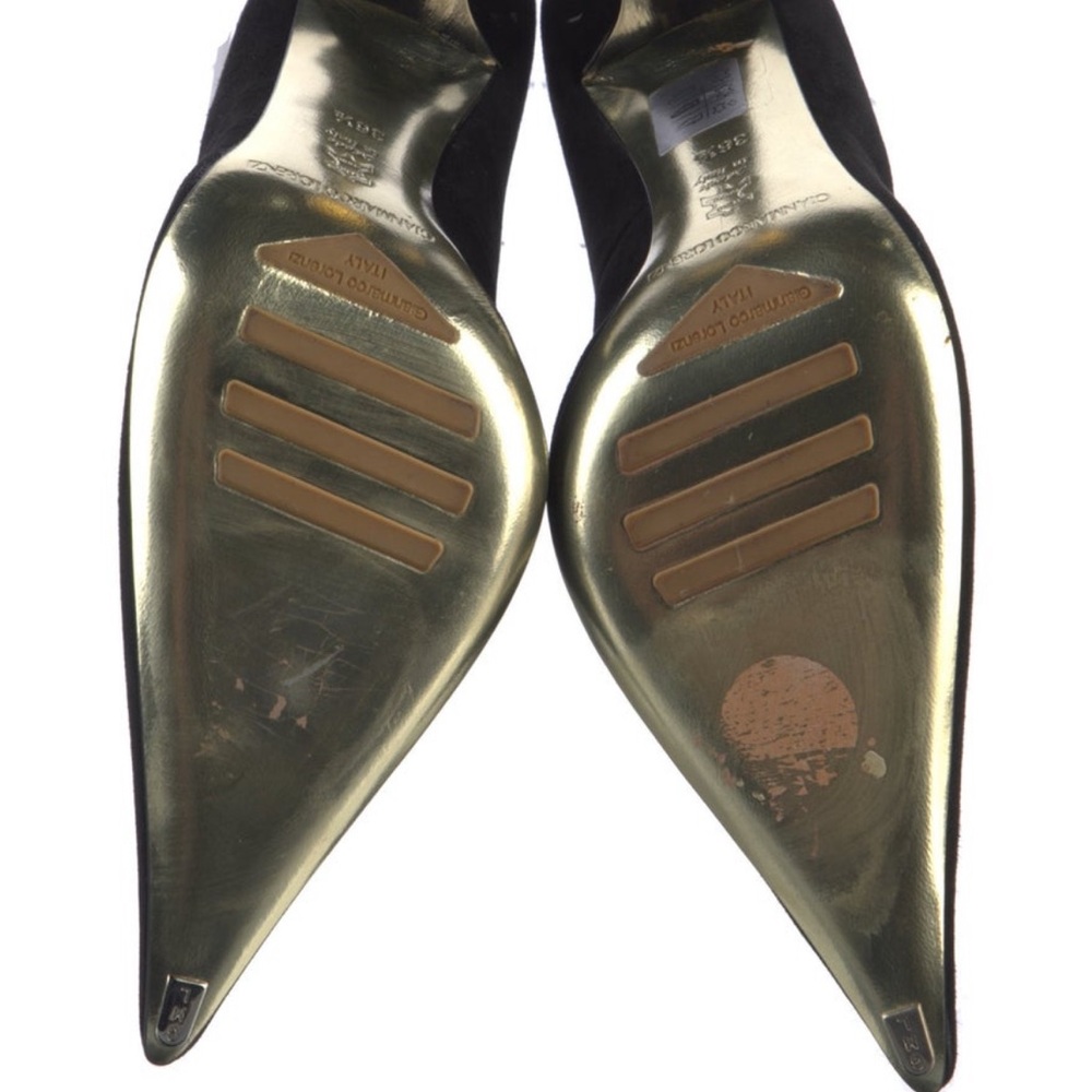 Gianmarco Lorenzi Black Suede Pointed-Toe Pumps with Metal Heel Tip - Picture 5 of 5